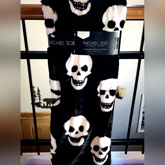 Rachel Zoe halloween faux fur skull throw blanket Bedding